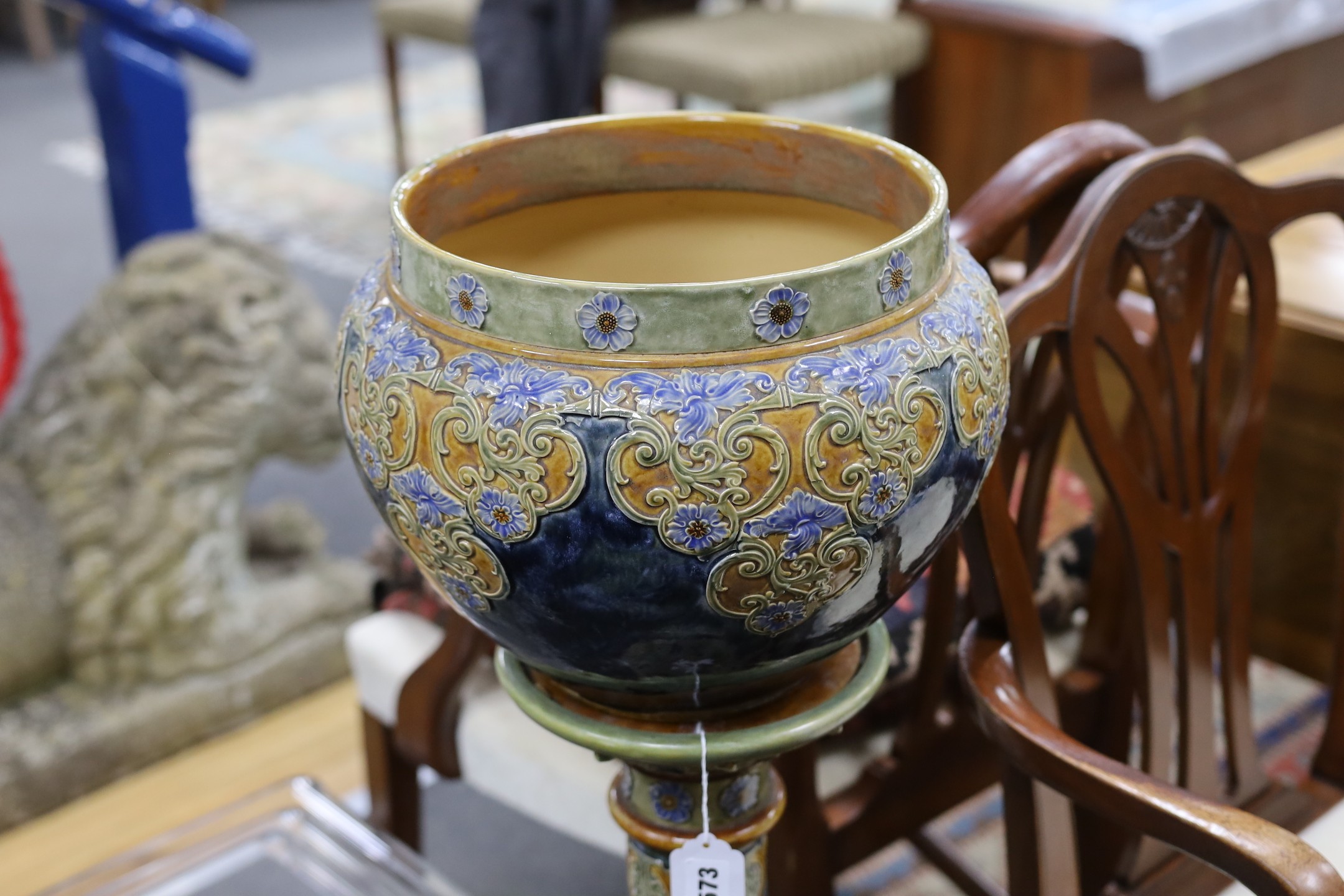 A Royal Doulton stoneware jardiniere on pedestal, 104cms high